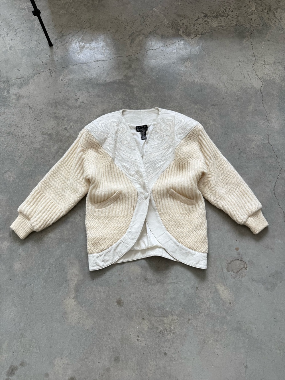 Suzelle Cream Embroidered Collar Knit Cardigan
